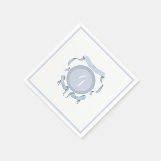 Chinoiserieブルーリボンのロゴクレスト スタンダードカクテルナプキン (角)