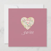 Chinoiserieベリーピンクウォーターカラーバラリーフフローラ 招待状 (裏面)