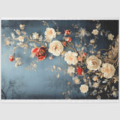 Chinoiserieミッドナイトブルー、ダークムーディーズ花模様 薄葉紙 (正面)