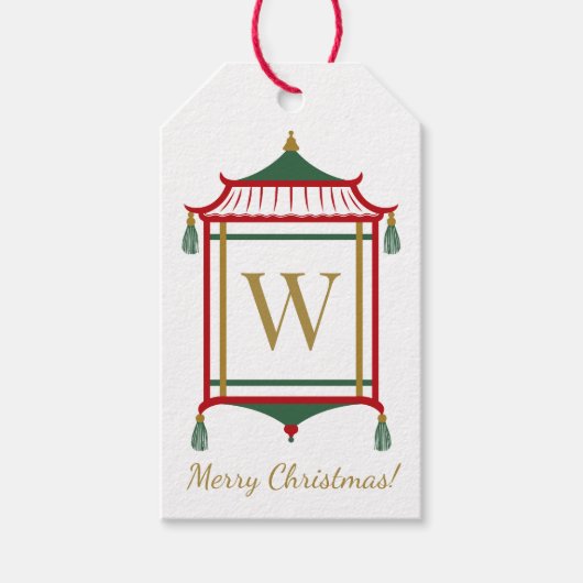 Chinoiserieモノグラム塔、カスタムクリスマス ギフトタグ (正面)