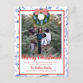 Chinoiserieリースブルー&ホワイトGrandmillenial シーズンポストカード