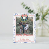 Chinoiserieリースブルー&ホワイトGrandmillenial シーズンポストカード (スタンド正面)