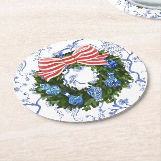Chinoiserieリース、クリスマスジンジャージャー、パーティー ラウンドペーパーコースター (アングル)