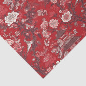 Chinoiserieレッドピンクフローラ絵画のデコペ 薄葉紙 (詳細)