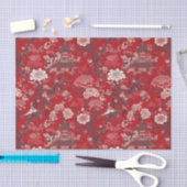 Chinoiserieレッドピンクフローラ絵画のデコペ 薄葉紙 (クラフト)