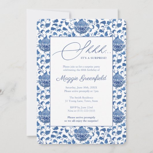 Chinoiserieレディーマイルストン誕生日サプライズパーティー 招待状 (正面)