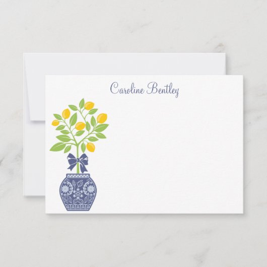 Chinoiserieレモンツリーパーソナライズされたノートカード サンキューカード (正面)
