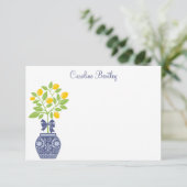 Chinoiserieレモンツリーパーソナライズされたノートカード サンキューカード (スタンド正面)