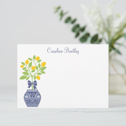 Chinoiserieレモンツリーパーソナライズされたノートカード サンキューカード (スタンド正面)