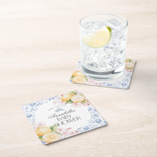 Chinoiserieレモンティーパーティーベビーシャワーデコール スクエアペーパーコースター (インサイチュ)