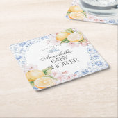 Chinoiserieレモンティーパーティーベビーシャワーデコール スクエアペーパーコースター (アングル)