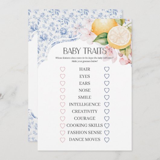 Chinoiserieレモンティーパーティーベビートレイトゲーム 招待状 (正面/裏面)