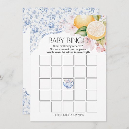 Chinoiserieレモンティーパーティーベビービンゴシャワーゲーム 招待状 (正面/裏面)