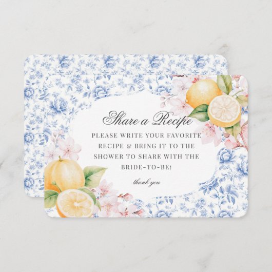 Chinoiserieレモンティーブライダルシャワー共有アレシピ エンクロージャーカード (正面/裏面)