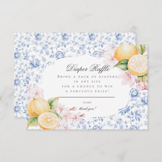 Chinoiserieレモンティーベビーシャワーおむつラッフル エンクロージャーカード (正面/裏面)