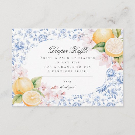 Chinoiserieレモンティーベビーシャワーおむつラッフル エンクロージャーカード (正面)