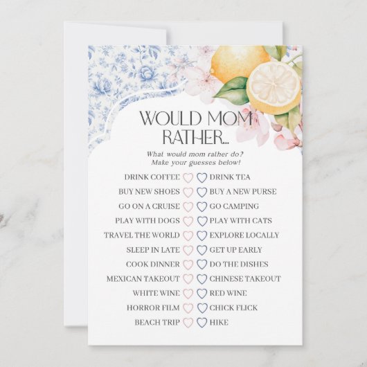 Chinoiserieレモン茶のパーティーむしろゲームをする 招待状 (正面)