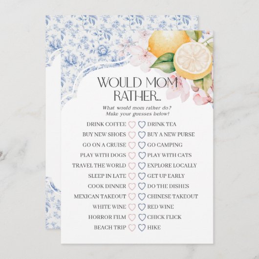 Chinoiserieレモン茶のパーティーむしろゲームをする 招待状 (正面/裏面)