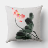 Chinoiserieヴィンテージインク洗絵画浄の蓮フローラ クッション (裏面)