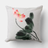 Chinoiserieヴィンテージインク洗絵画浄の蓮フローラ クッション (正面)