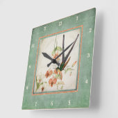 Chinoiserieヴィンテージハミングバードn花サンゴ スクエア壁時計 (傾斜)