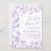Chinoiserieヴィンテージフローララベンダーベビーシャワー 招待状 (正面)
