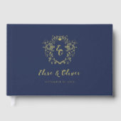 Chinoiserieヴィンテージモノグラムクレスト結婚フォイル ゲストブック (正面)