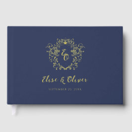 Chinoiserieヴィンテージモノグラムクレスト結婚フォイル ゲストブック