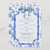 Chinoiserieヴィンテージ弓とフレーム赤ちゃんシャワーInvi 招待状 (正面/裏面)