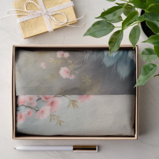 Chinoiserie孔雀フローラピンクブロッサムデコページ 薄葉紙 (ギフト)