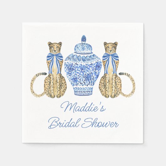 Chinoiserie水の色の弓チータジンジャージャー スタンダードカクテルナプキン (正面)