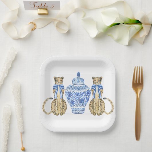 Chinoiserie水の色の弓チータジンジャージャー ペーパープレート (ウェディング)