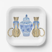 Chinoiserie水の色の弓チータジンジャージャー ペーパープレート (正面)