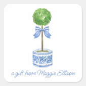 Chinoiserie水の色の弓トピアリーギフト スクエアシール (正面)