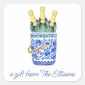 Chinoiserie水色のワインバケットギフトシール スクエアシール (正面)