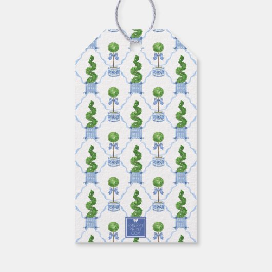 Chinoiserie水色の弓トピアリーモノグラムクレスト ギフトタグ (裏面)