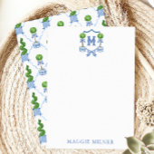 Chinoiserie水色の弓トピアリーモノグラムクレスト サンキューカード