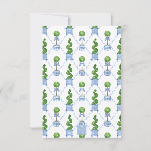 Chinoiserie水色の弓トピアリーモノグラムクレスト サンキューカード (裏面)