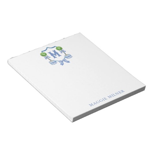 Chinoiserie水色の弓トピアリーモノグラムクレスト ノートパッド (アングル)