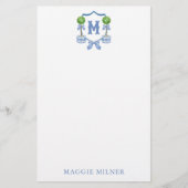 Chinoiserie水色の弓トピアリーモノグラムクレスト 便箋 (正面)