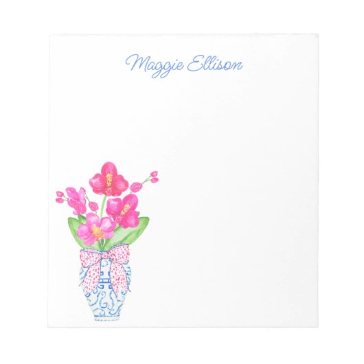 Chinoiserie水色の蘭ジンジャージャー瓶メモ帳 ノートパッド (正面)