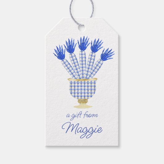 Chinoiserie水色シックなニンジンのギフトラベル ギフトタグ (正面)