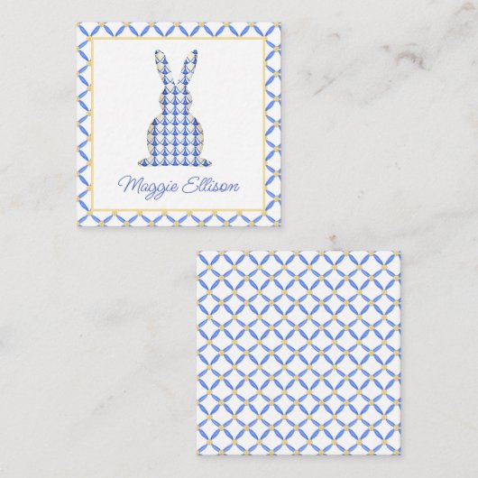 Chinoiserie水色シックなバニーギフトエンクロージャ ノートカード (正面/裏面)