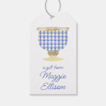 Chinoiserie水色シックな花瓶ギフトラベル