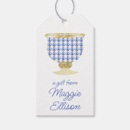 Chinoiserie水色シックな花瓶ギフトラベル ギフトタグ