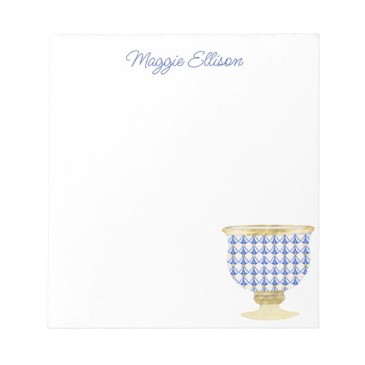 Chinoiserie水色シックな花瓶メモ帳 ノートパッド (正面)