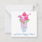 Chinoiserie水色ジンジャージャールオーキッドエンクロージャー ノートカード (正面)