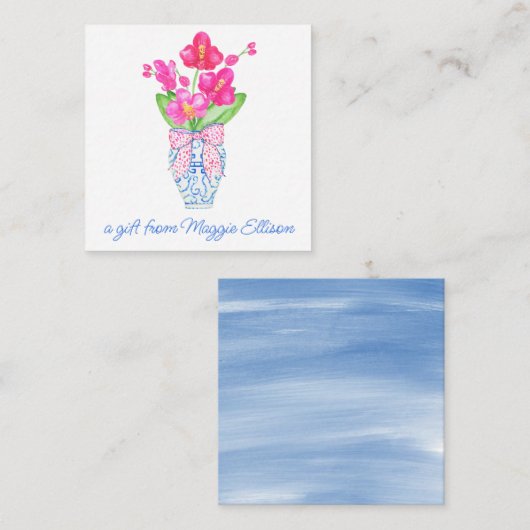 Chinoiserie水色ジンジャージャールオーキッドエンクロージャー ノートカード (正面/裏面)