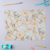 Chinoiserie牡丹フローラツリーの緑のデコページ 薄葉紙 (クラフト)