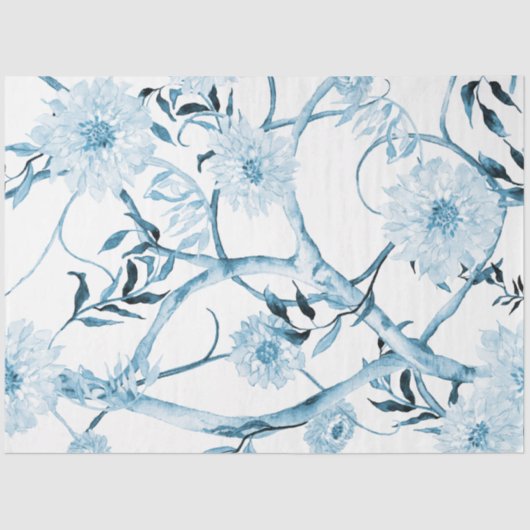 Chinoiserie牡丹フローラブルーホワイトデコップアート 薄葉紙 (正面)